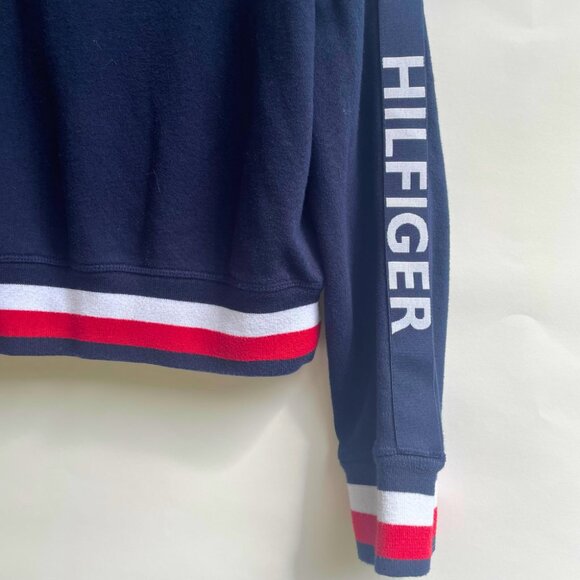 Tommy Hilfiger Navy Logo Sweatshirt – Red White Stripe Trim - Picture 5 of 9